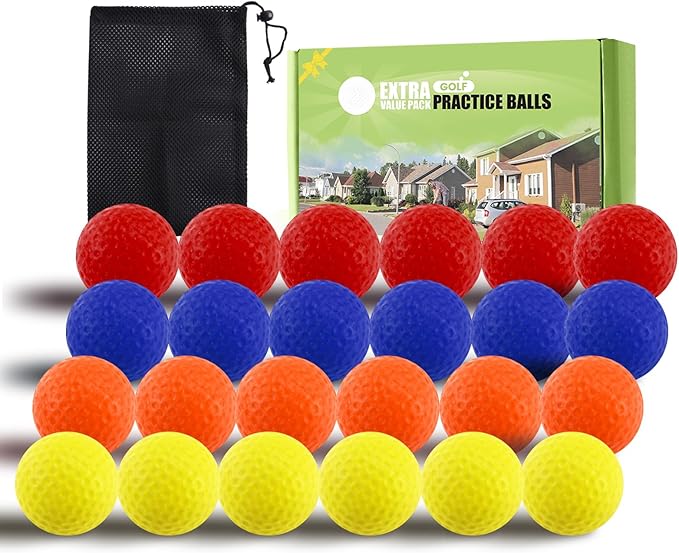 FINGER TEN Golf Practice Balls Foam Colored Value 12 24 50 Pack, Lightweight Golf Ball Limited Flight for Indoor Outdoor Driving Range Backyard Training Safe Practice Good Value