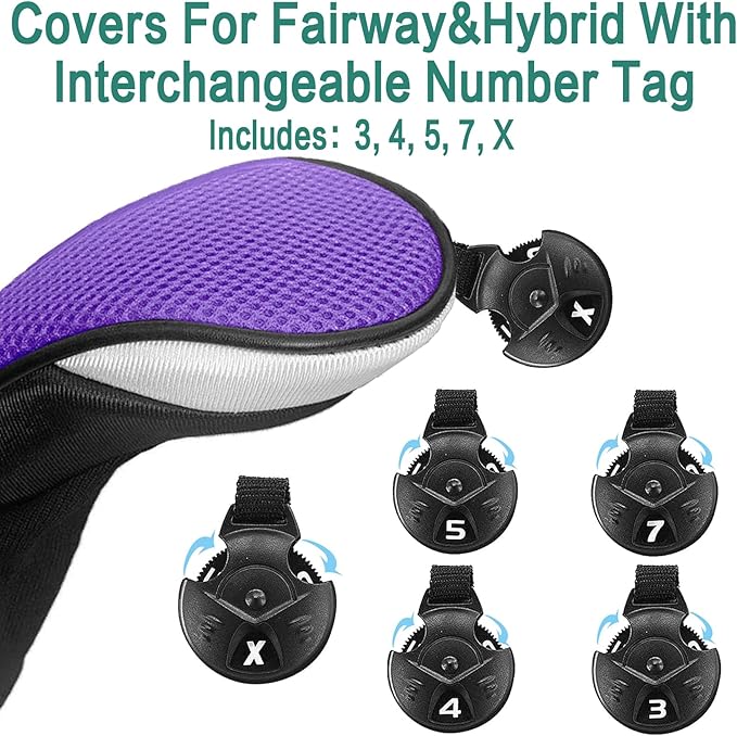 Golf Club Head Covers for Woods and Driver Hybrids Fairway Value Pack Protective Clubs Headcovers with Interchangeable No.Tags 1 3 5
