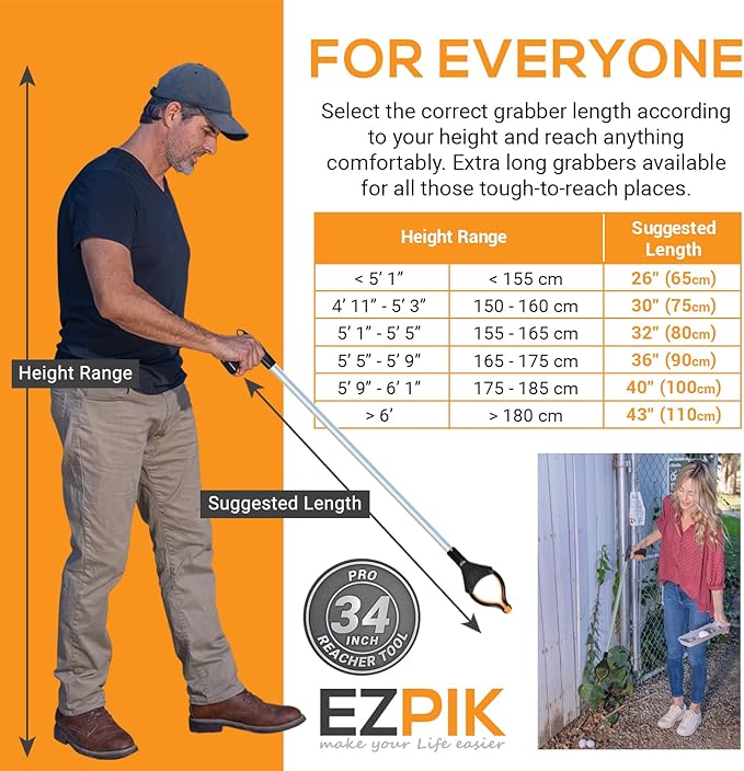 EZPIK Pro 34" Grabber Reacher Tool for Seniors - Grabbers for Elderly Reaching Tool Heavy Duty Pickup Trash Picker Upper Equipment - Claw Grabber Stick for Reaching Aids, Weed Gripper 6-Pack