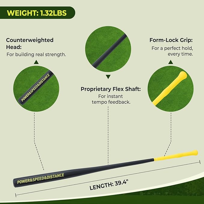 Golf Swing Trainer Aid for Power & Driving Distance | Flexible Weighted Golf Training Aid Improves Balance, Strength, Tempo, Rhythm & Lag Golf Warmup Practice Stick