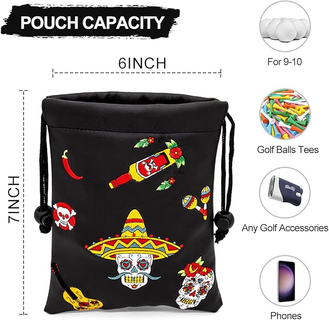 Golf Valuables Pouch, Leather Golf Tee Pouch with Drawstring Closure Golf Ball Handbag Portable Ball Pouch Golf Accessories for Men Women