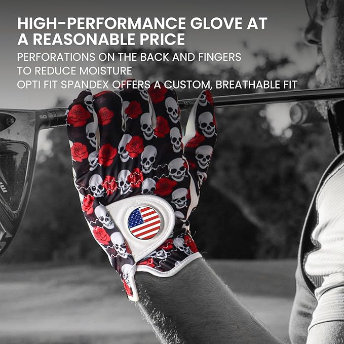FINGER TEN Golf Gloves Men Right Handed Golfer Left Hand with Ball Marker 2 Pack Leather Breathable Comfortable Weathersof Grip Size Small Medium ML Large XL
