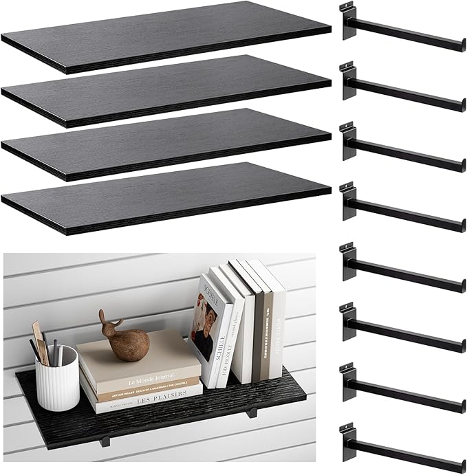 Wood Slatwall Shelves, Slat Wall Shelf Slatwall Acccessory for Garage, Home Improvement, Retail Display (4, 24''x12'')