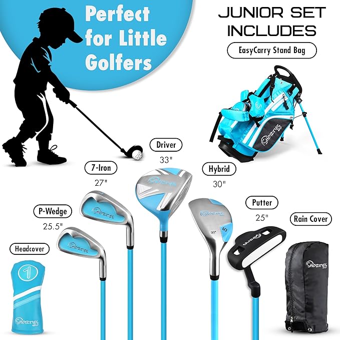 Shorties Golf - Kids Golf Club Set | Perfect for Toddler Golfers and Kids 34"-38" Tall | EasyCarry Stand Bag | Driver, 7-Iron, Putter, Headcover, and Rain Cover