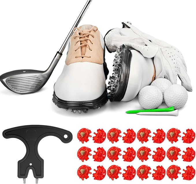 31 Pcs Golf Spikes Set with 30 Golf Cleats Replacement and Black Cleats Spanner for Shoes Metal Thread Screw 6 mm Dia Spike Tool Accessories for Lawn Outdoor Cricket Shoe Player Lover