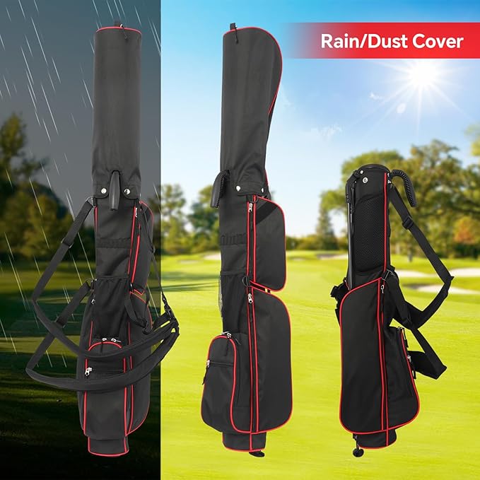 Golf Bag Lightweight Carry Bag, Dual Strap Golf Stand Bag with 6 Pockets, Lightweight Small Golf Bag for a Few Clubs and Rain Cover Hood