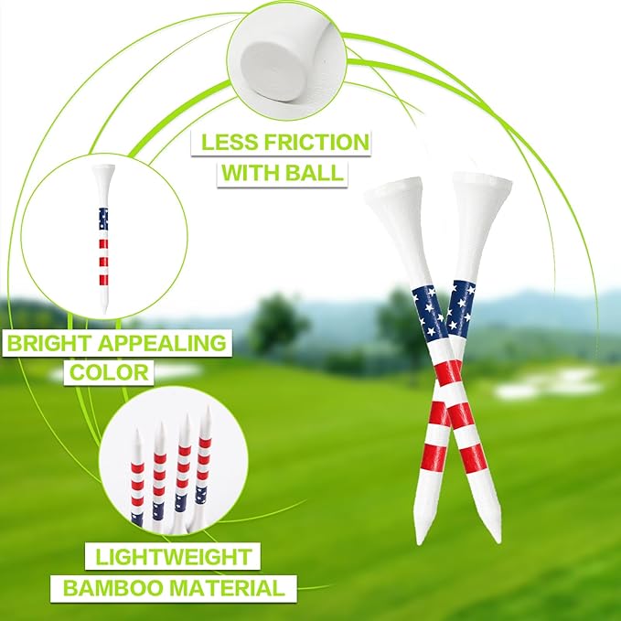 FINGER TEN Golf Tees Wood 3 1/4 2 3/4 Inch Value 50/120 Count, Durable Tees with Bright Colored Stripes for Consistent Height, 70mm 83mm Long Tees Ideal for Golfers