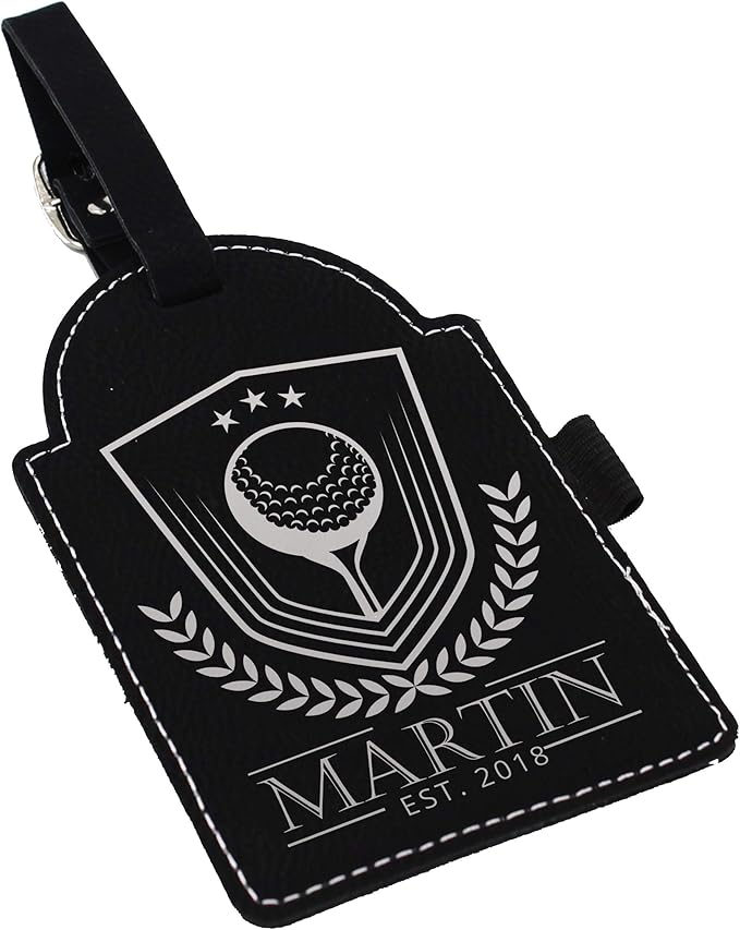 Custom Engraved Golf Luggage and Bag Tag - Customized Golfing Accessories Gift for Golfer, Mom, Dad, Him, Her (Black with Silver)