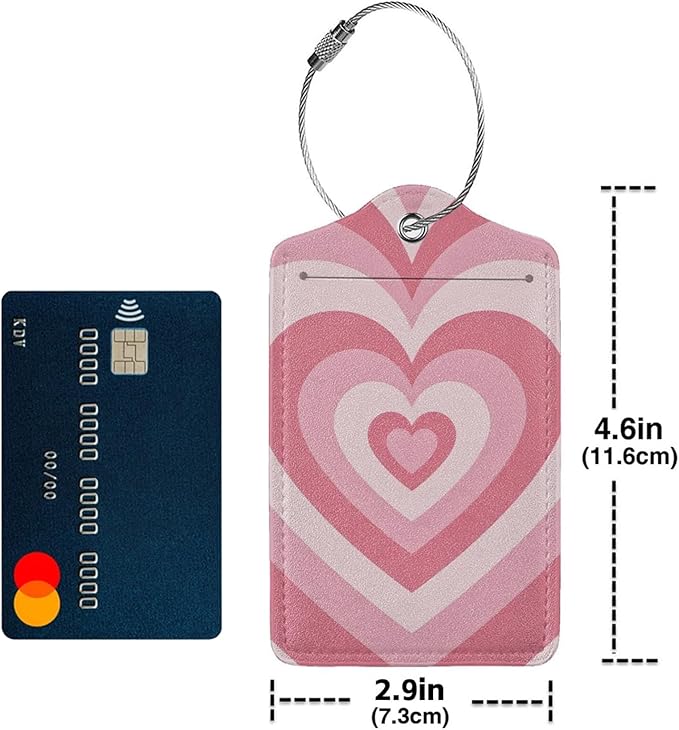 2 PCS Luggage Tags for Suitcase Pink Heart Leather Suitcases Tag with Stainless Steel Loop and Name ID Address Label Privacy Cover for Women Men Travel Luggage Accessories