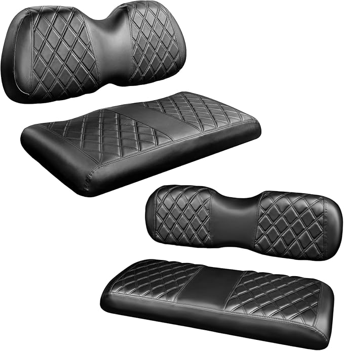 NOKINS 4PCS Golf Cart Diamond Seat Covers Kit,Front and Rear Seat Covers Fits for EZGO/Club Car/Yamaha Original Regular Seat Cushion, No Stapler