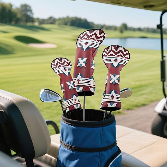 Red PU Leather Golf Club Head Covers for Driver/3 5 Wood/Hybird,Velvet Lining,with Label