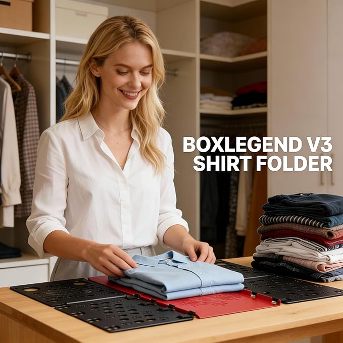 BoxLegend Version 3 Shirt Folding Board t Shirts Clothes Folder Durable Plastic Folding Helper Easy and Fast Folding Boards for Adults and Children, Black and Red