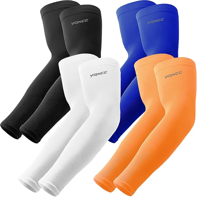 YQXCC 4 Pairs Arm Sleeves, Cooling UV Sun Protection Sports Compression Sleeves for Men Women, Golf Basketball Arm Sleeves
