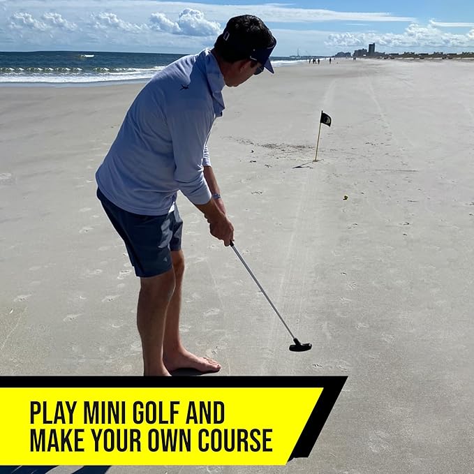 Set - America's Best Outdoor Beach Putting Game - Mini Golf on The Beach - Durable, Convenient, and Weatherproof - 2 Putters, 2 LTG Regulation Cups, Flags, Travel Bag, 6 Golf Balls