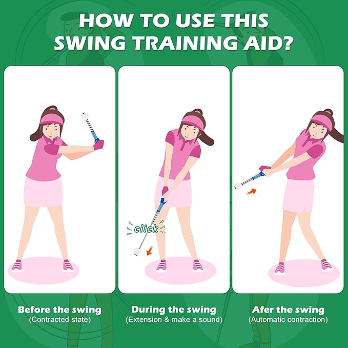 welspo Retractable Golf Swing Trainer Aid with Arm Band, Rhythm Click Sound, Warm-Up and Grip Trainer, Right-Handed Golf Club for Improve Chipping and Hitting Strength