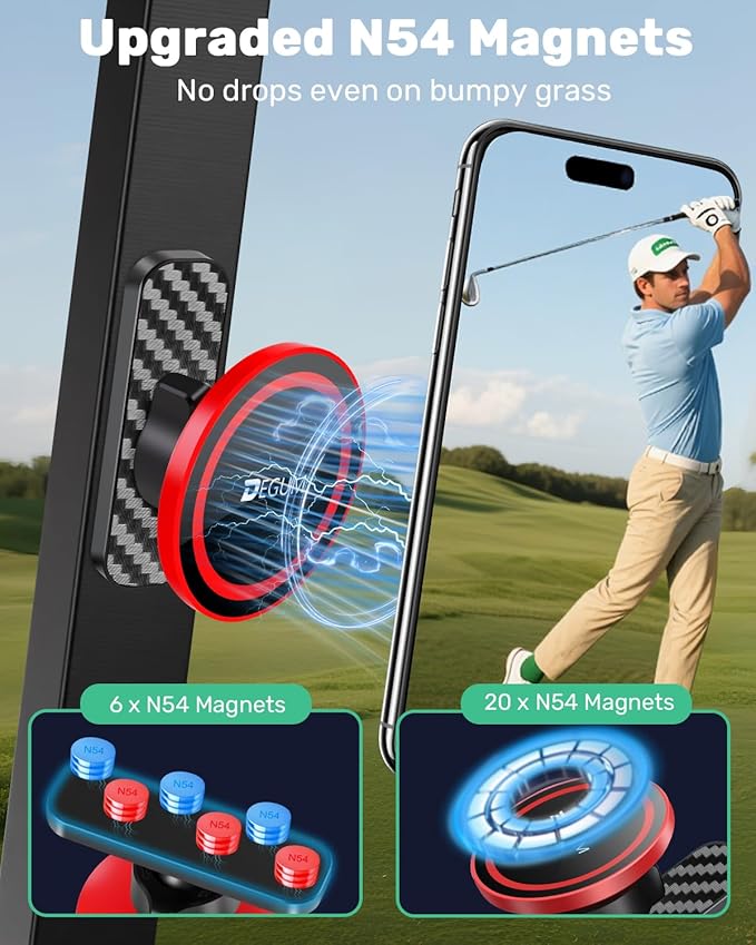 Magnetic Golf Cart Phone Holder, Compatible with MagSafe iPhone 16 Pro Max Plus 15 14 13 12 Mini, for GPS & Golf Apps, Fits EZGO, Club Car, Yamaha, and Icon, Golf Cart Accessories
