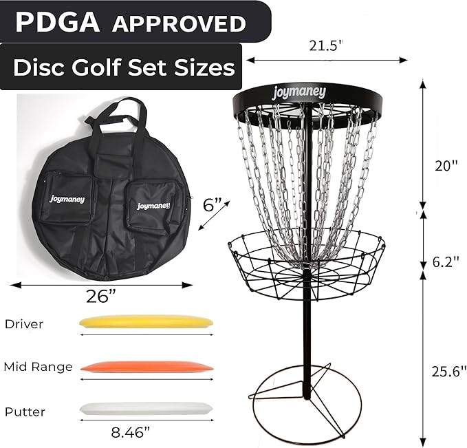 PDGA Approved Disc Golf Starter Set | Regulation Target Basket with Chain Guard, 3 Weighted Discs & 6-Page Training Guide | Quiet Backyard Practice Kit