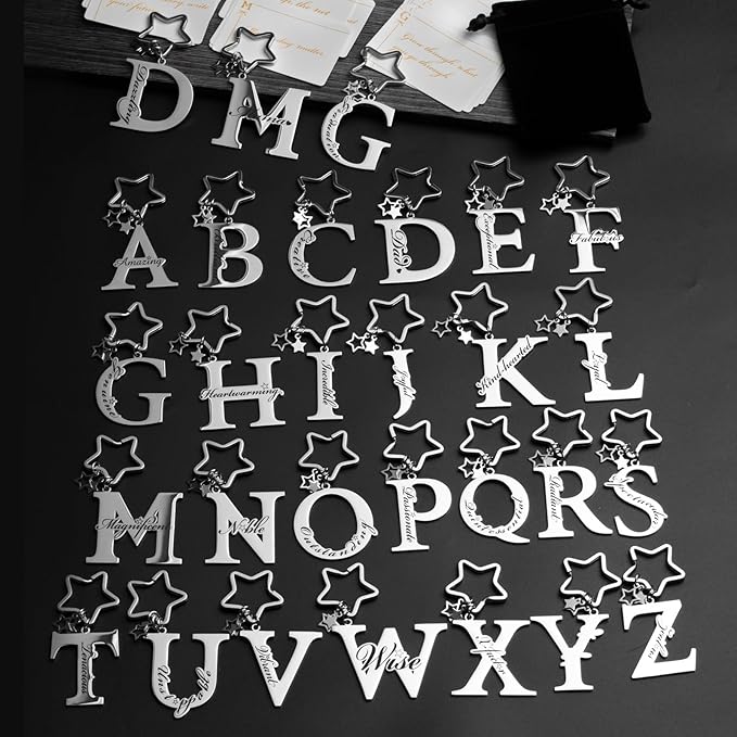 Qunrwe Stainless Steel Initial Letter A-Z Keychain,Inspirational Gifts for Women Men Friends Daughter Son Sister Dad Mom