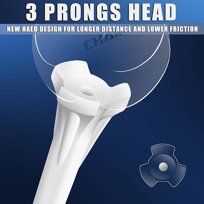 CHAHMPKEY Premium 3-Prong Plastic Golf Tees 3-1/4" 120 or 100 Pack- 40% Reduced Ball Contact with High Stability and Long Distance Performance Golf Tees Plastic