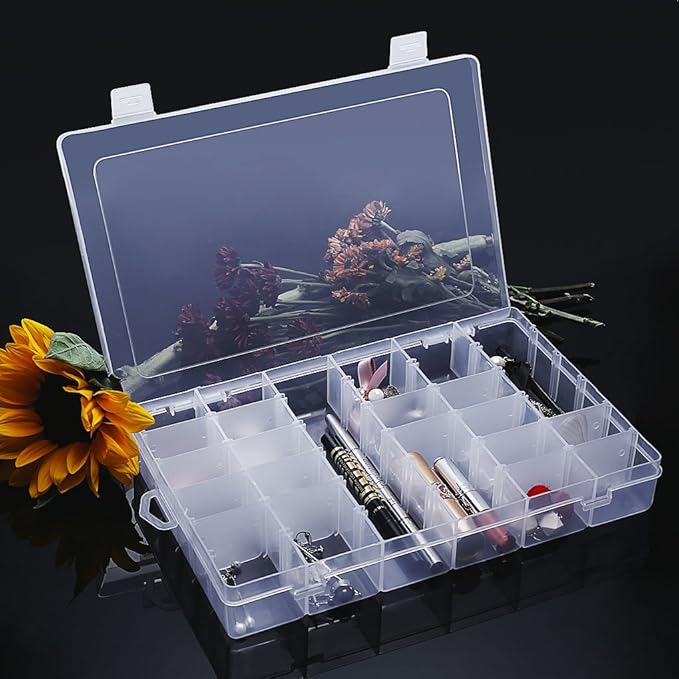 Gospire 36 Grids Clear Plastic Jewelry Box Organizer Storage Container with Removable Dividers (36 Grids - Clear)