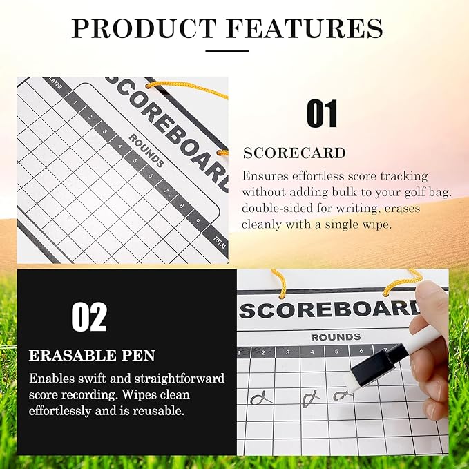 Golf Scoreboard, Erasable Golf Scorecard with Pen, Plastic Whiteboard Score Card Holder Accessories for Golfer