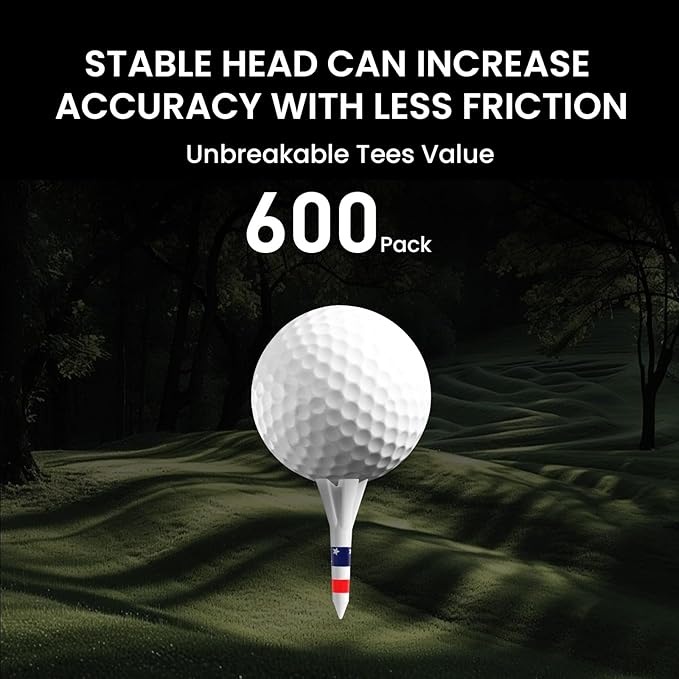 Golf Tees Plastic 1 1/2 inch Value 300 600 Pack, Upgrade More Unbreakable Bulk Stable Reduce Friction Side Spin Tee for Men Women Ladies