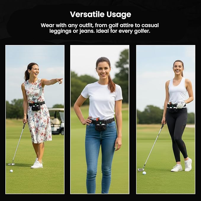 Golf Valuables Pouch Bag - Golf Balls Bag for tees, Balls, Ball Marker, Divot Repair Tool, Keys, Cards & Cash - Golf Caddy Belt Pouch for Women & Men- Golf Accessories Gift for Golfers