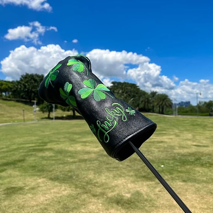 Live Lucky Golf Club Headcover Shamrock Golf Head Cover Elegant Embroidery Premium Leather Driver Covers Fairway Wood Covers Hybrid Headcovers Mallet Blade Putter Covers