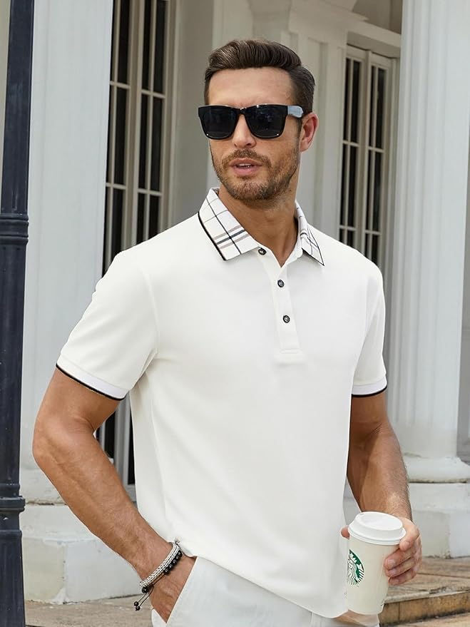 Alex Vando Mens Golf Shirts Moisture Wicking Quick-Dry Short Sleeve Fashion Designed Polo Shirts for Men