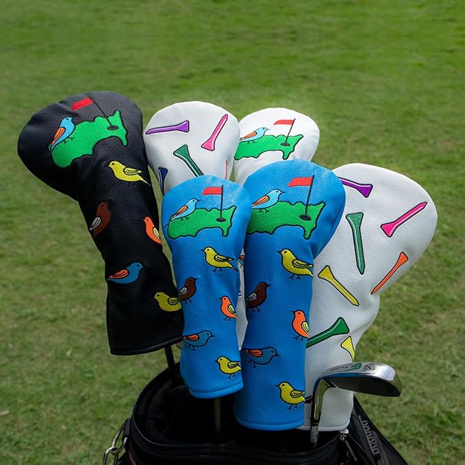 1 Pcs Montela Golf Club Covers,Colorful Birdie Tee 3 Wood Headcover Driver Headcover Fairway Wood Head Covers Hybrid Headcover Leather Golf Head Covers for Odyssey Scotty Cameron Taylormade