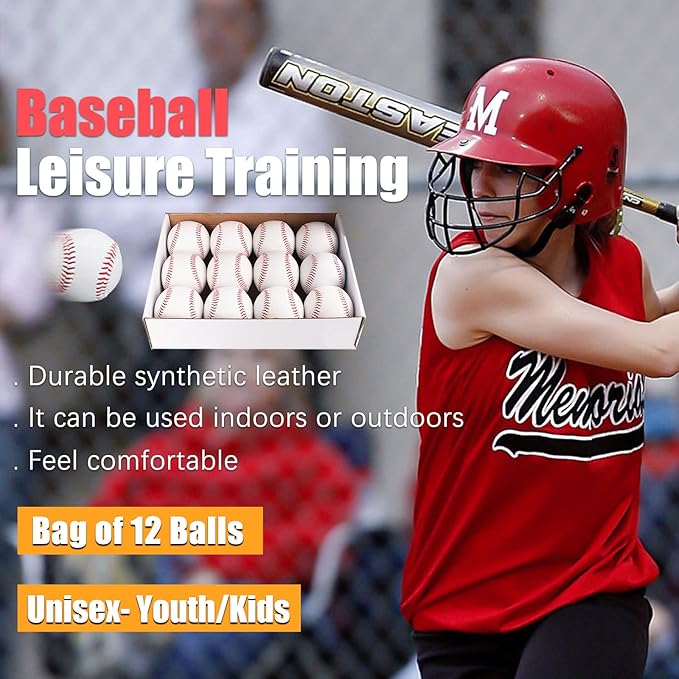 GKK Baseball 12 Pack Balls Training Baseballs 9 inch TeeBall Safety Baseballs for Youth/Adult Baseball Soft Toss, Batting, Fielding, Hitting, Pitching, Practice(One Dozen)