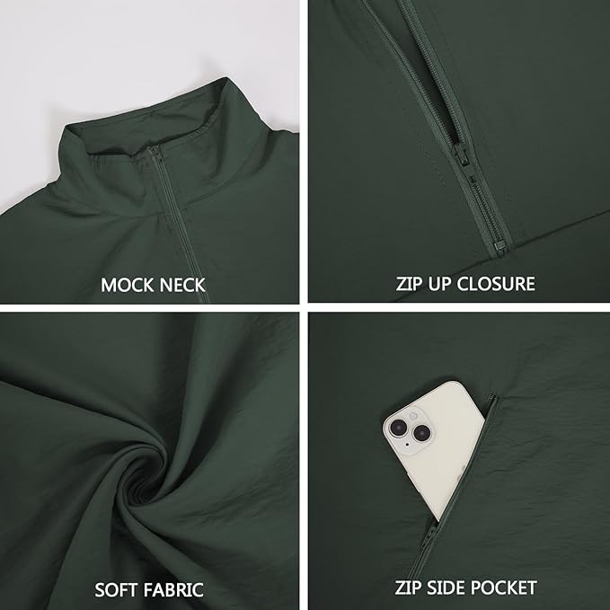 Aulemen Men's Casual Quarter Zip Pullover Golf Windbreakers Athletic Lightweight Jacket Hiking Running Sweatshirt with Pocket