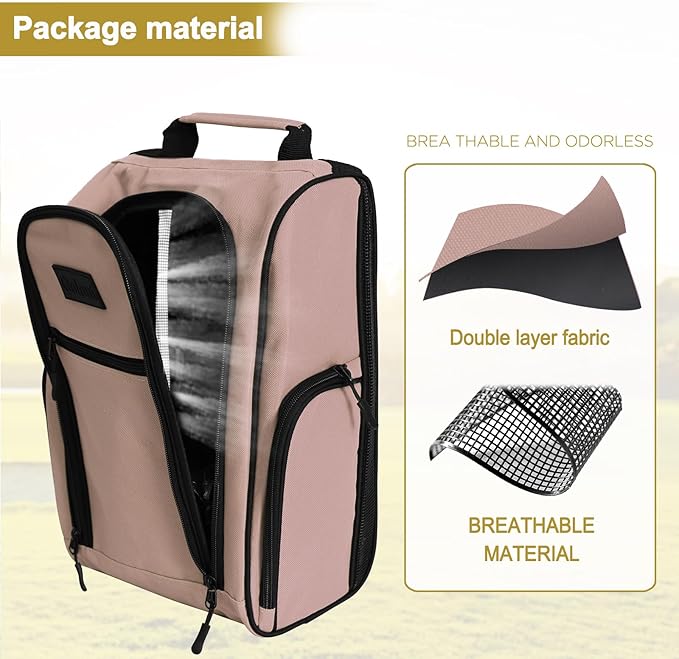 Goloni Golf Shoe Bag for Men & Women, Padded Travel Shoe Bag with Side Accessory Pockets,Sport Shoe Carrier for Golf Shoes,Socks,Tees & Balls,Durable & Lightweight Design,Light Pink