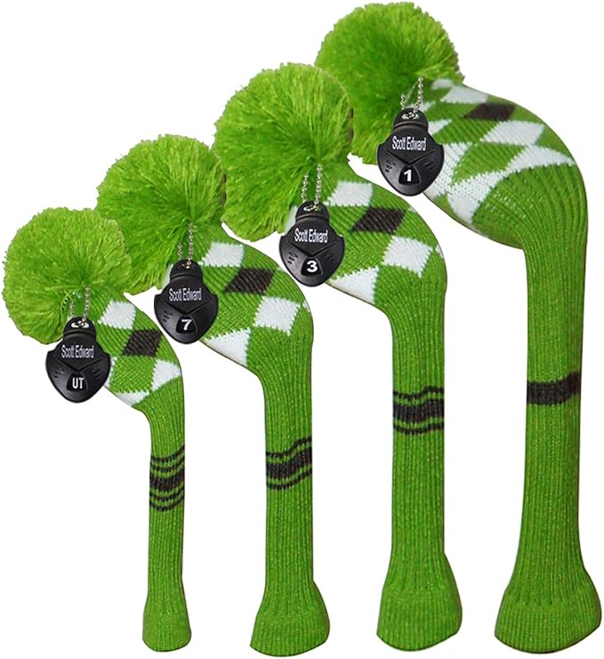 Scott Edward Knit Wood Golf Club Head Covers 4 Pieces Knitted Item Fit Over Well Driver Wood(460cc) Fairway Wood and Hybrid(UT)