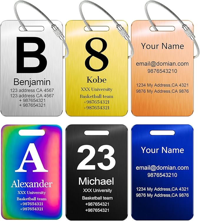 Customized Stainless Steel Luggage Tags: Personalize Your Suitcases, Backpacks, and Bags with Your Text - Custom Initial Text Name ID,Number 2"x3.3"(2 Pack)
