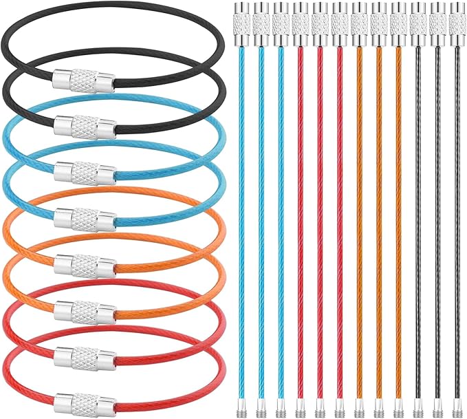 20pcs Stainless Steel Wire Keychains Aircraft Cable Cable Key Ring for Hanging ID Tags or Luggage Tags,6.3 inch 2mm Multicolour