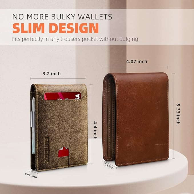 RUNBOX Money Clip Wallets for Men,Slim Leather Mens Bifold Wallet,RFID Blocking Front Pocket Wallet,Thin Credit Card Holder with Gift Box