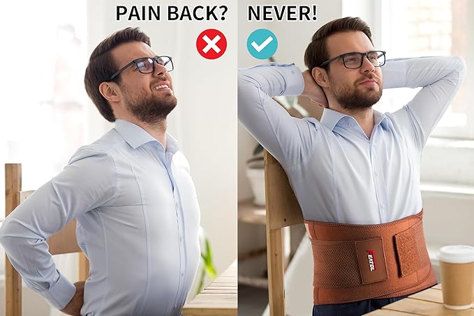 FEATOL Back Brace for Lower Back Pain, Breathable Back Support Belt for Women & Men with Lumbar Pad, Lumbar Support Belt for Heavy Lifting & Work, Scoliosis, Brown, 5XL (Circumference:68-74.8")