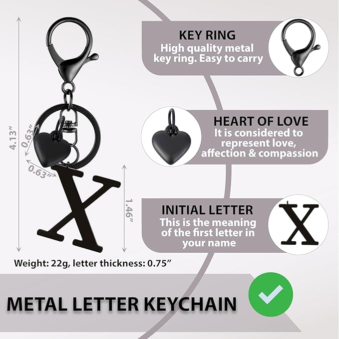 Metal Heart Alphabet Keychain for Women, Girls - Cute Initial Letter Accessories for Purse, Bag Charms and Backpack