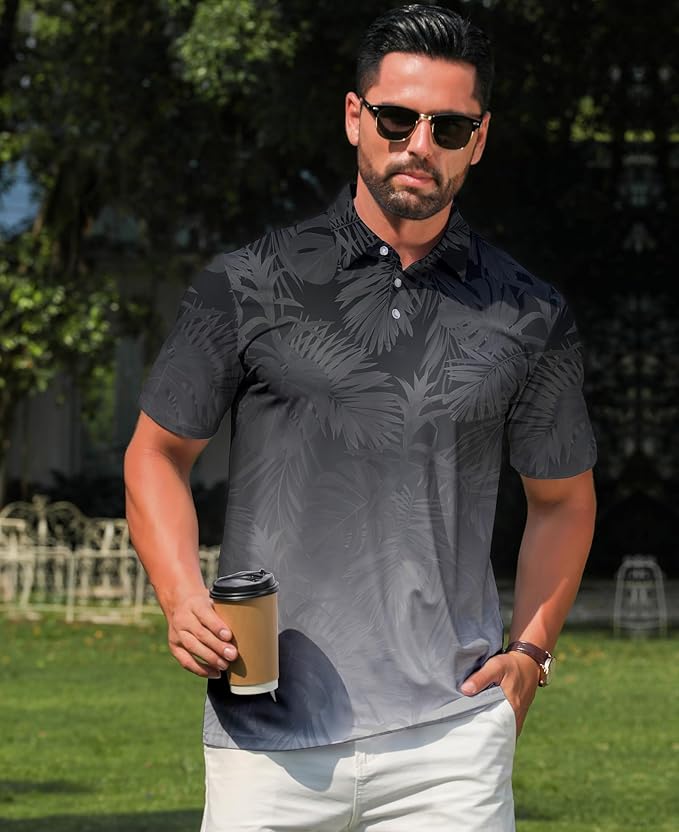 zeetoo Men's Polo Shirts Hawaiian Golf Polos Shirts Short Sleeve Performance Moisture Wicking Mens Golf Shirts