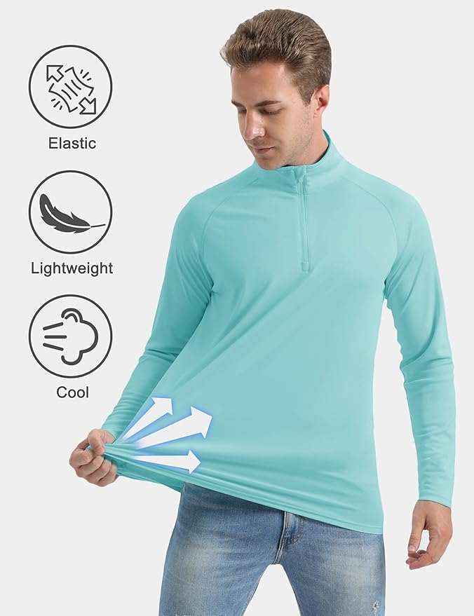 CRYSULLY Men's Long Sleeve 1/4 Zip Shirts Sun Protection Pullover UPF 50+ Rash Guard Running Lightweight T Shirt