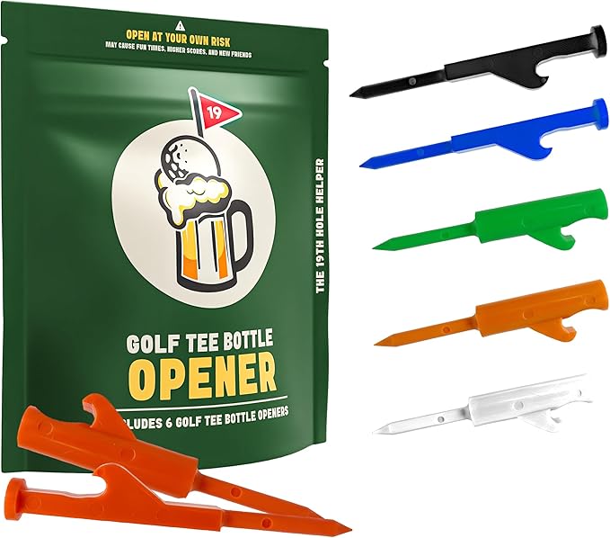 Golf Tee Bottle Opener - Funny Golf Tee and Drink Opener 6 Pack for Men, Bachelor Party Novelty Gift for Golf Outings, Party Favor, Trips, Tournaments