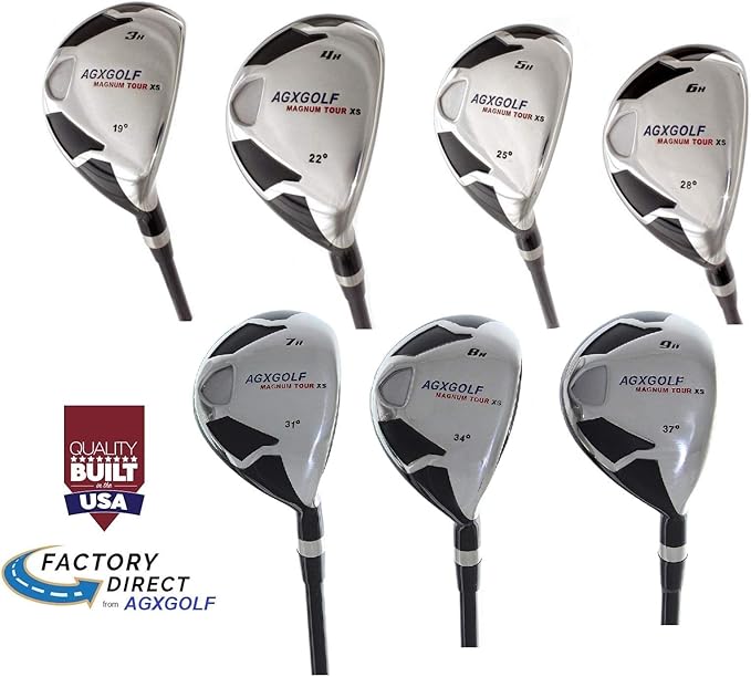 AGX Men's Tour XS Complete Hybrid Game Improvement Stainless Steel Irons Set 3-9 Graphite Edition: Senior, Regular or Stiff Flex; Cadet, Regular or Tall Length; Left or Right Hand.