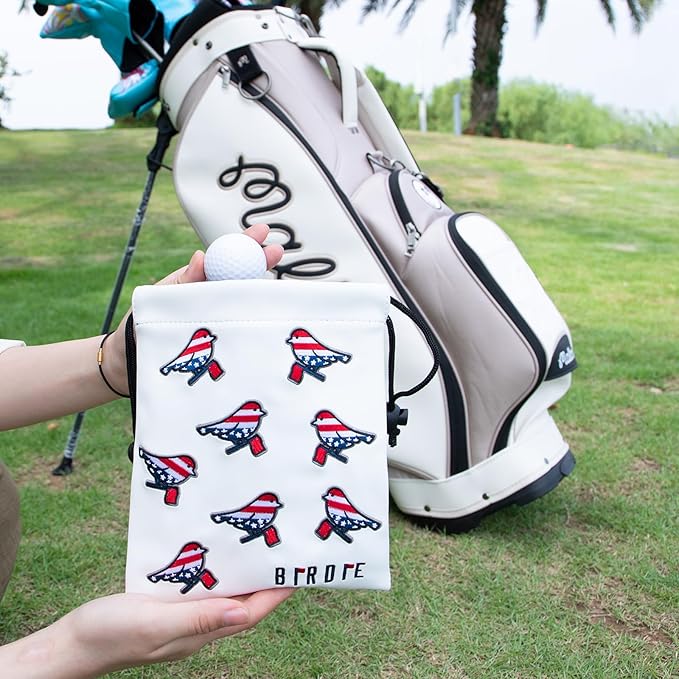 Golf Valuables Pouch, Leather Golf Tee Pouch with Drawstring Closure Golf Ball Tee Handbag Portable Golf Accessories