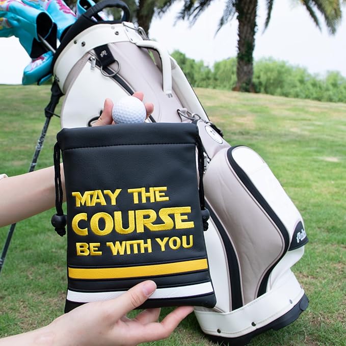 Golf Valuables Pouch, Leather Golf Tee Pouch with Drawstring Closure Golf Ball Tee Handbag Portable Golf Accessories