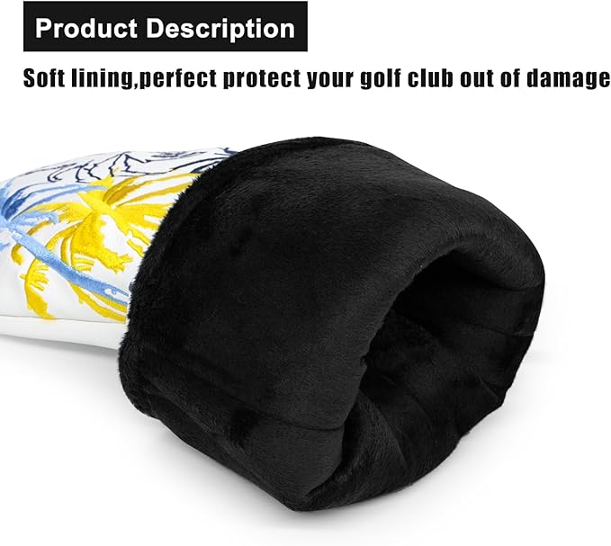 Golf Club Head Covers 3 Wood Headcover Hawaii Coconut Tree Style Elegant Embroidery Premium Leather Waterproof Driver Cover Fairway Wood Cover Hybrid Cover with Number Tags