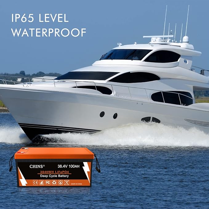 CHINS 36V 100AH Bluetooth LiFePO4 Lithium Battery, 36V Lithium Golf Cart Battery,Built in 200A BMS Peak Current 500A