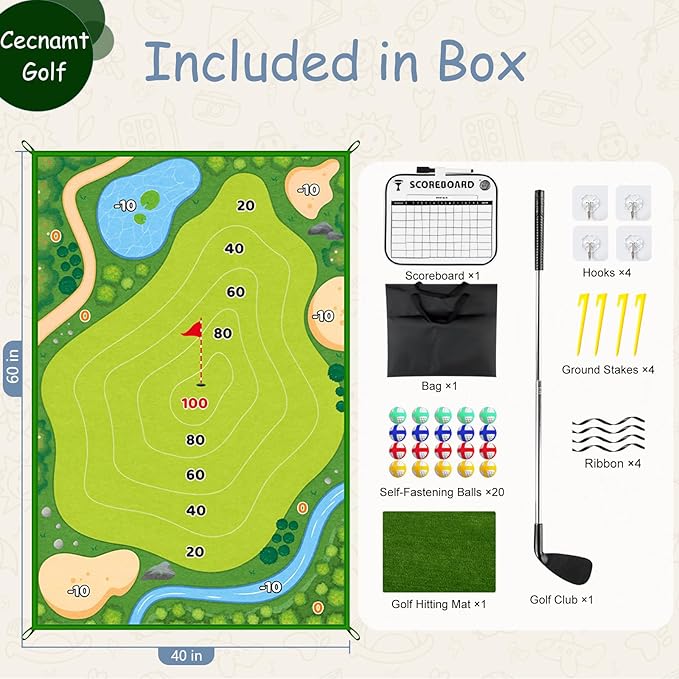 Golf Chipping Game - Battle With Club & Hitting Mat, Chip Sticky Practice Set for Adults Kids Indoor Outdoor Backyard