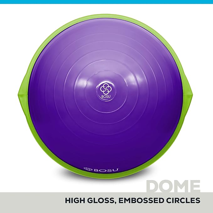 Bosu Balance Ball Exercise Trainer, Home Gym Equipment w/ Guided Workouts & Pump, 26", Blue - Inflatable Fitness Platform for Strength Training, Standing, Balancing, and Core Workout