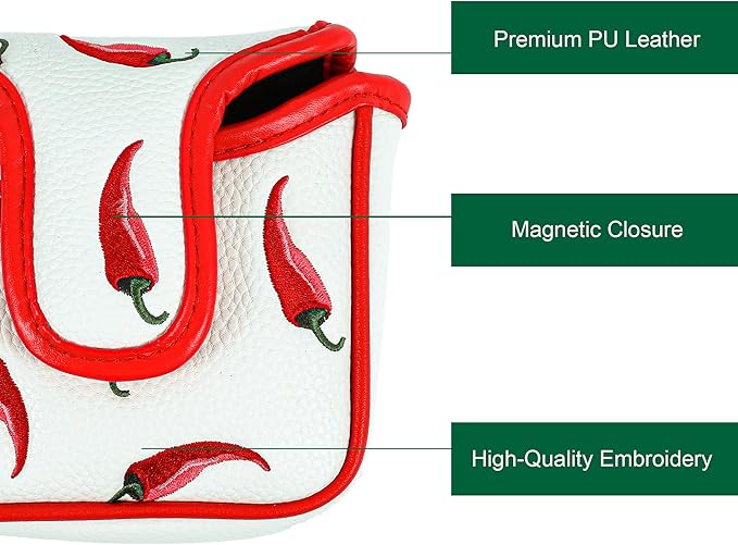 Golf Club Headcover, Premium Leather Embroidery Mallet Putter Cover Blade Head Covers, Stylish Golf Accessories, Great Golf Gifts for Men and Women Golfers